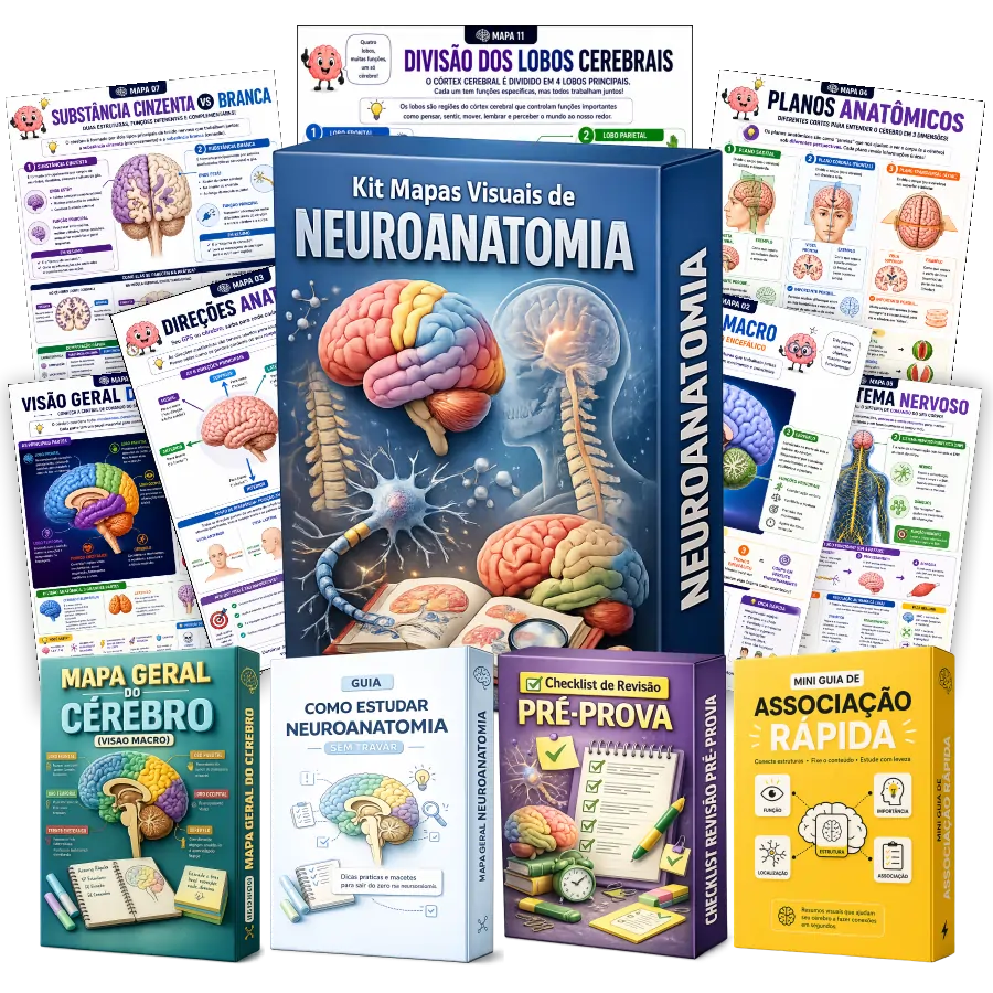 Kit completo com mais de 60 mapas visuais de neuroanatomia e bônus